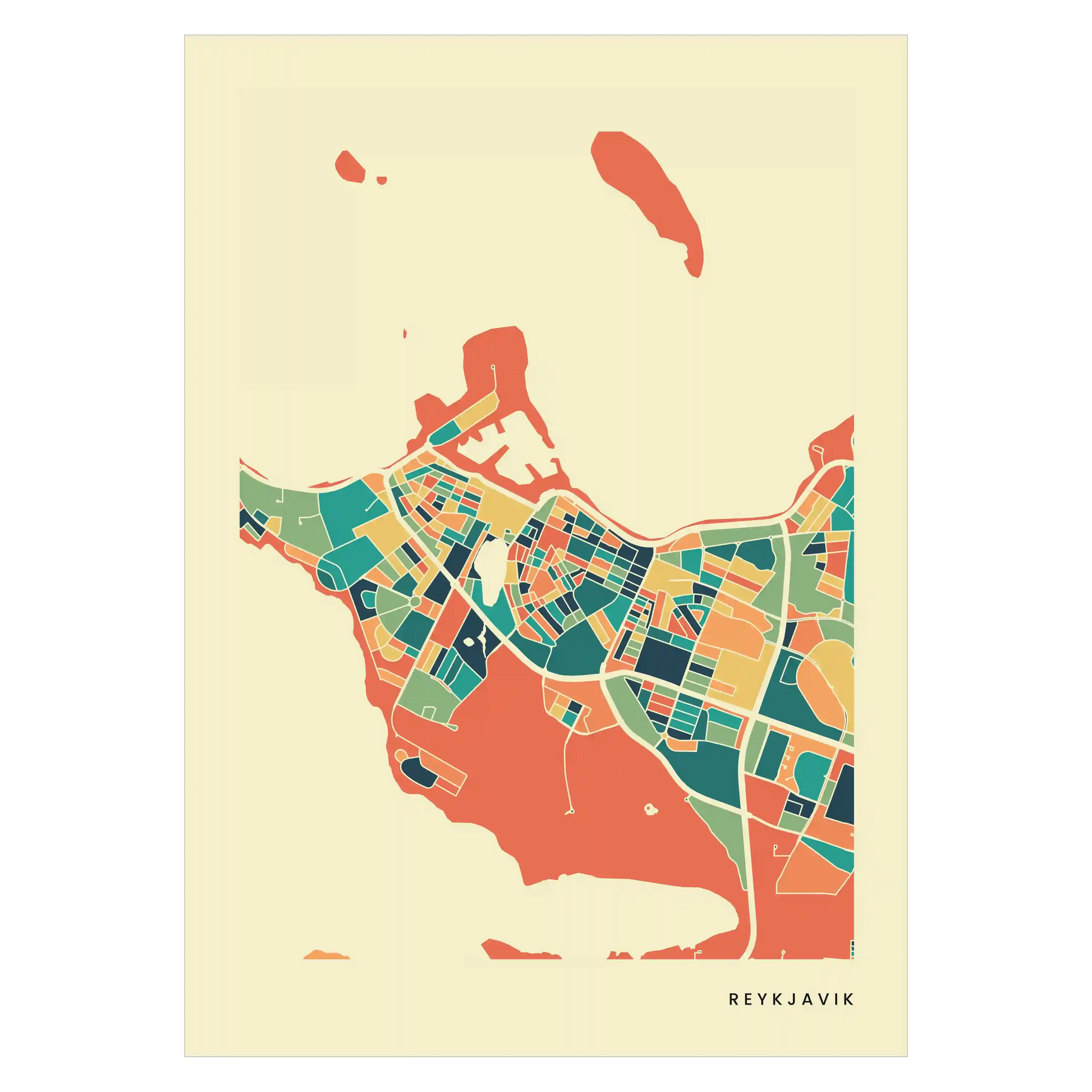 Reykjavik Stadtkarte Poster – Polychroma Modern Art Print
