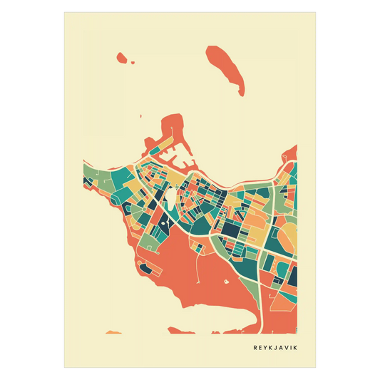 Reykjavik Stadtkarte Poster – Polychroma Modern Art Print
