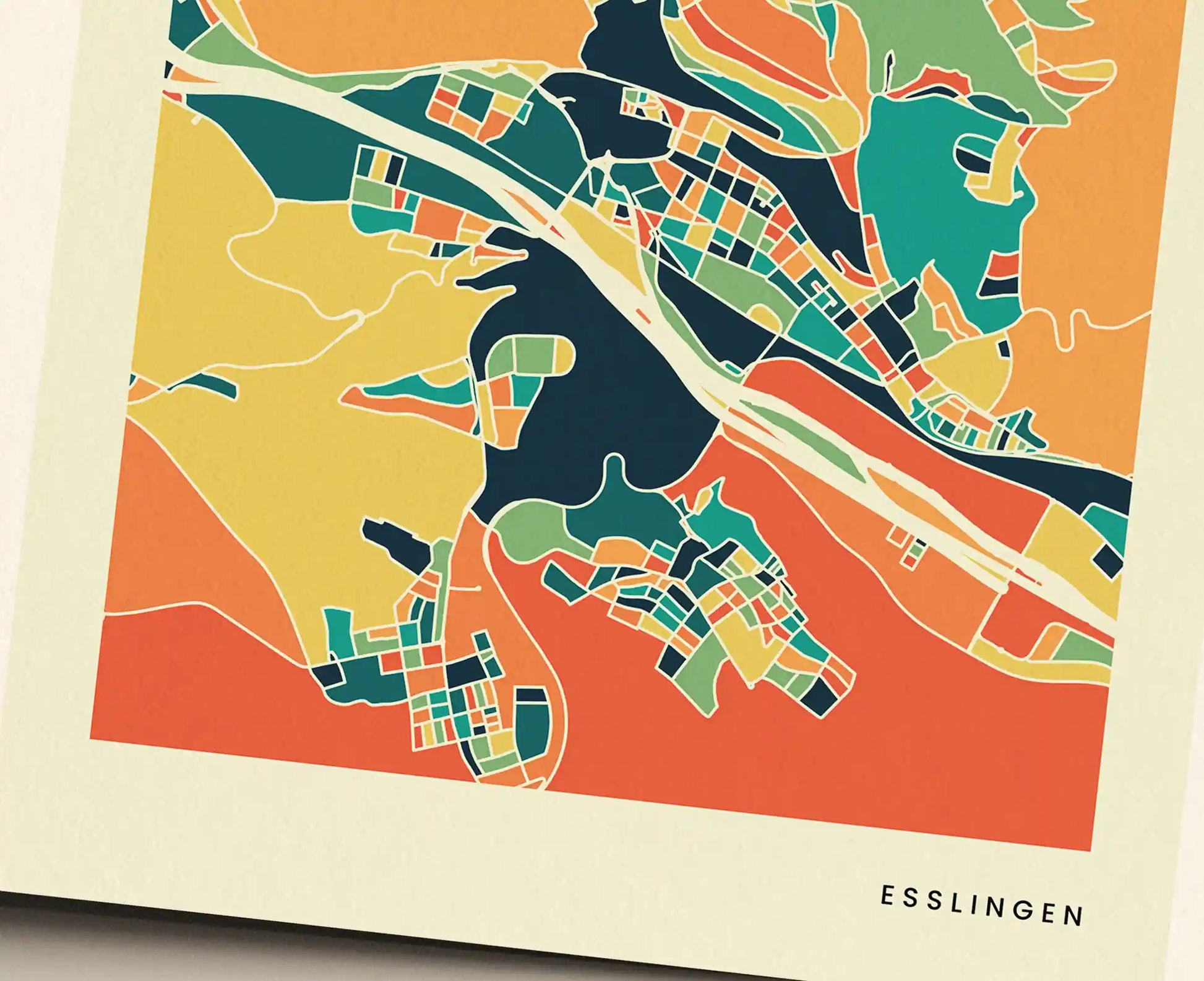 Esslingen Stadtkarte Poster – Polychroma Modern Art Print
