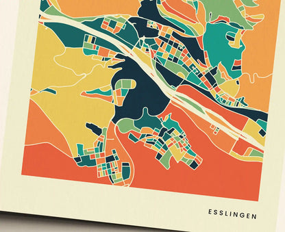 Esslingen Stadtkarte Poster – Polychroma Modern Art Print
