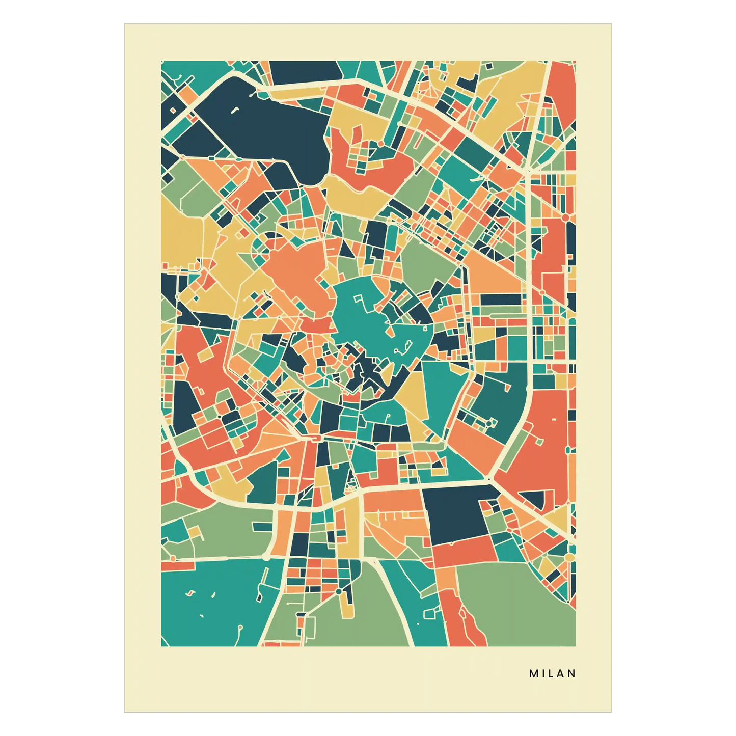 Milan Stadtkarte Poster – Polychroma Modern Art Print