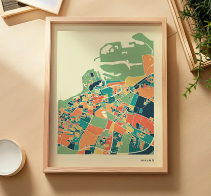 Malmö Stadtkarte Poster – Polychroma Modern Art Print
