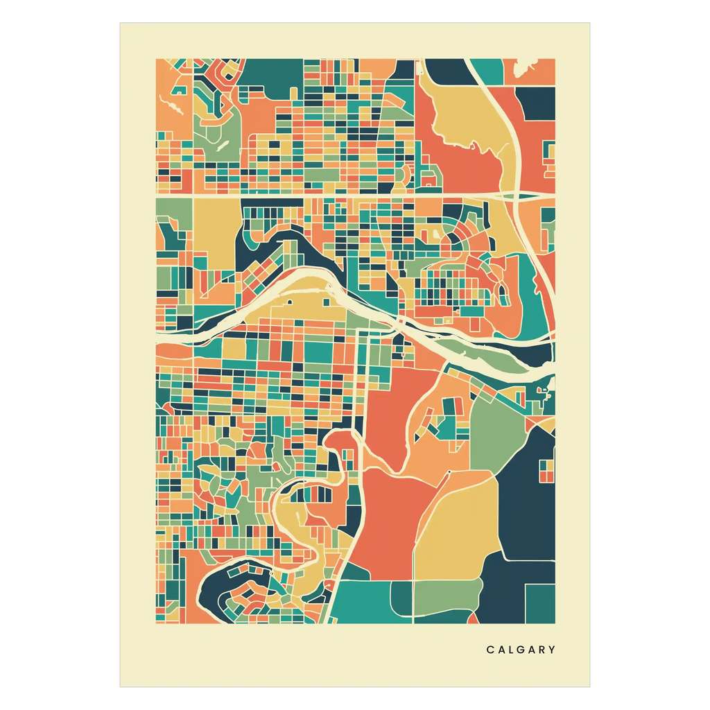 Calgary Stadtkarte Poster – Polychroma Modern Art Print