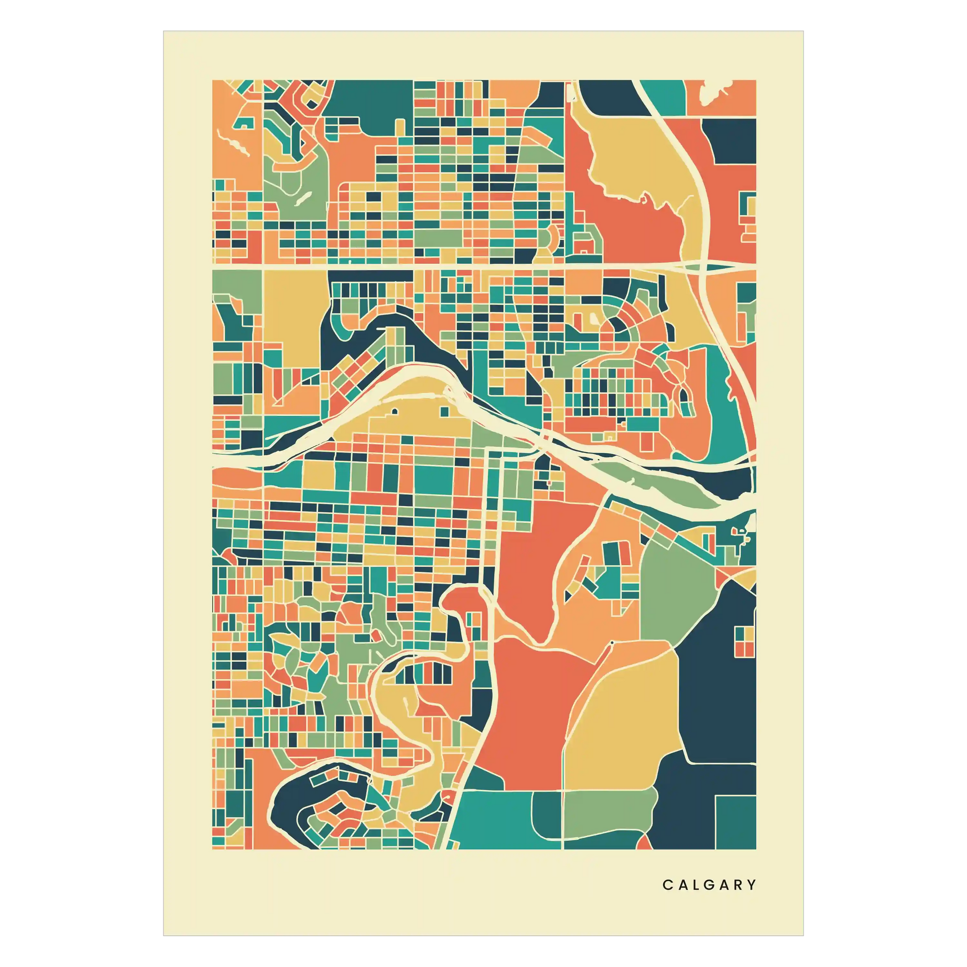 Calgary Stadtkarte Poster – Polychroma Modern Art Print