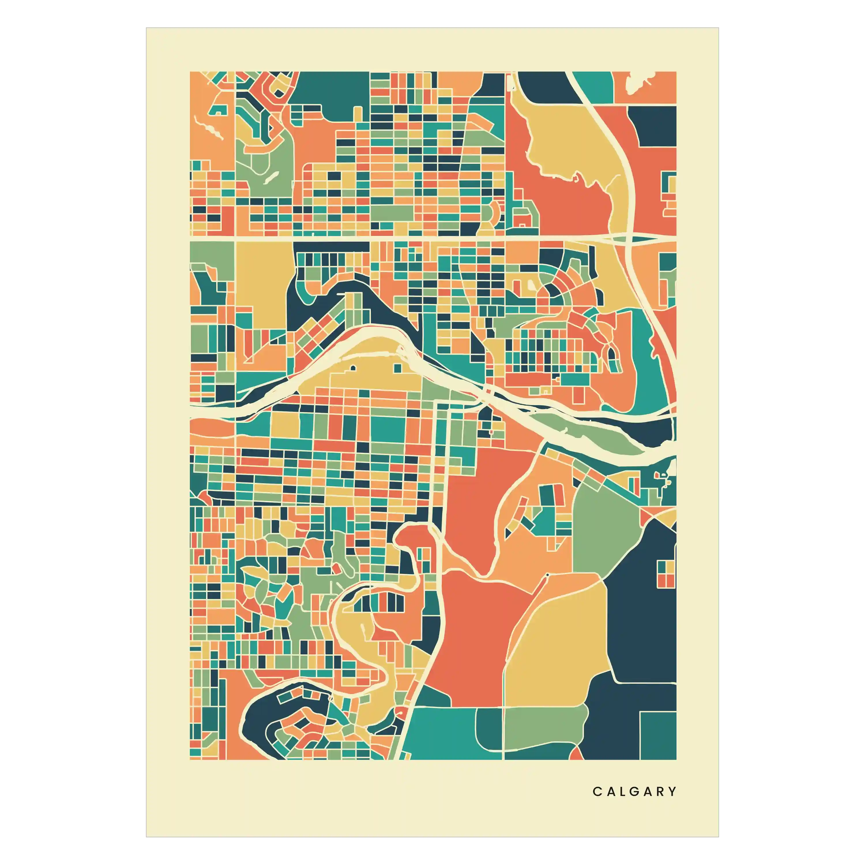 Calgary Stadtkarte Poster – Polychroma Modern Art Print