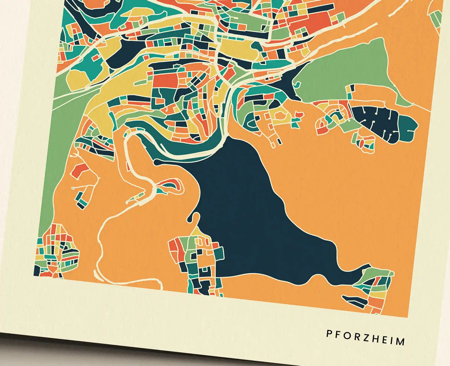 Pforzheim Stadtkarte Poster – Polychroma Modern Art Print