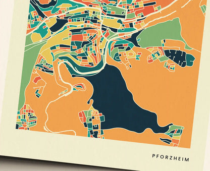 Pforzheim Stadtkarte Poster – Polychroma Modern Art Print