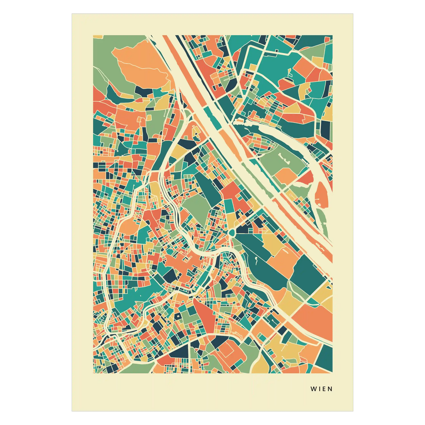 Wien Stadtkarte Poster – Polychroma Modern Art Print