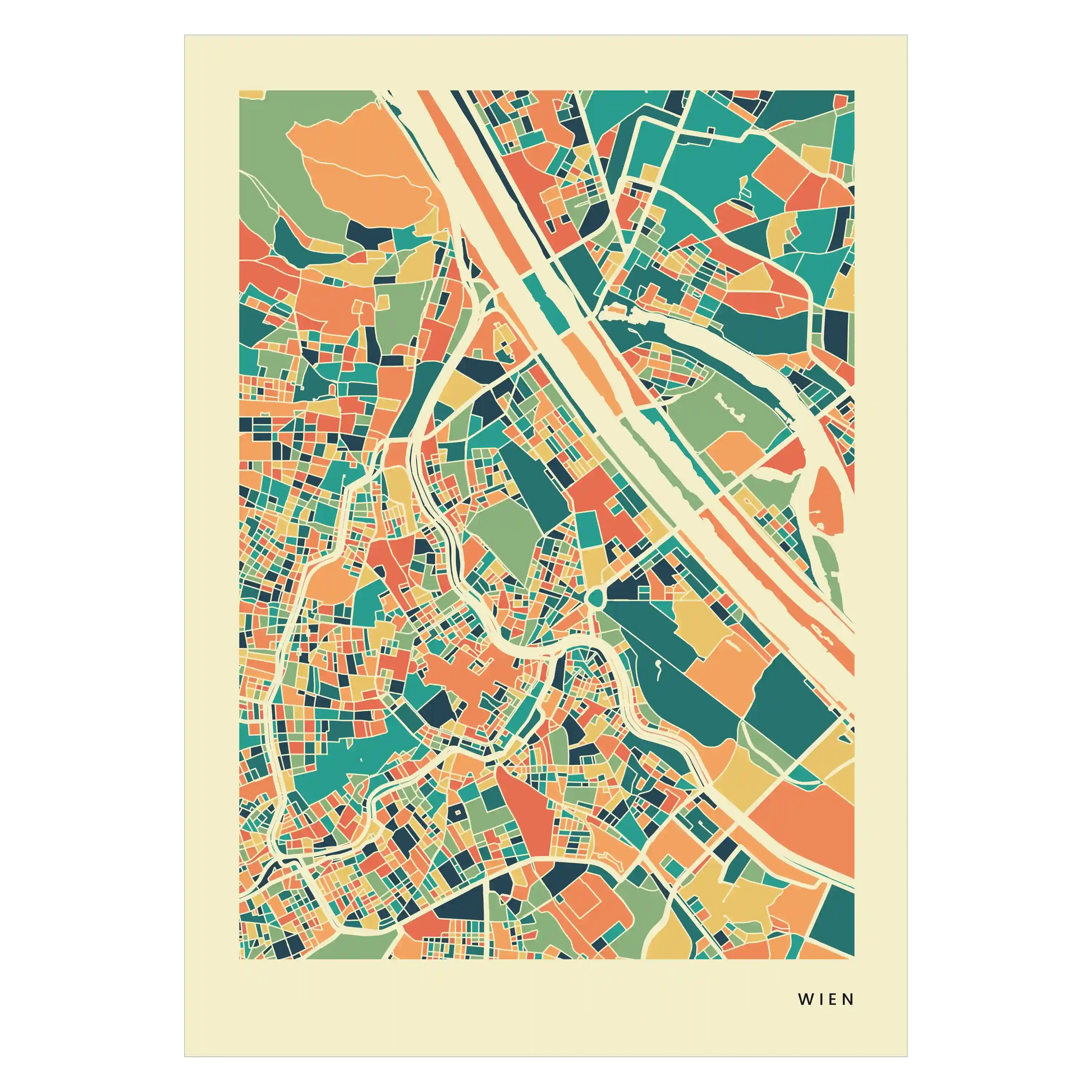 Wien Stadtkarte Poster – Polychroma Modern Art Print