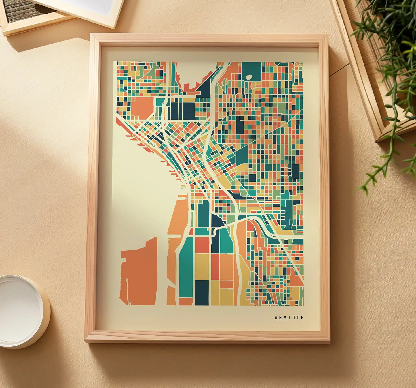 Seattle Stadtkarte Poster – Polychroma Modern Art Print