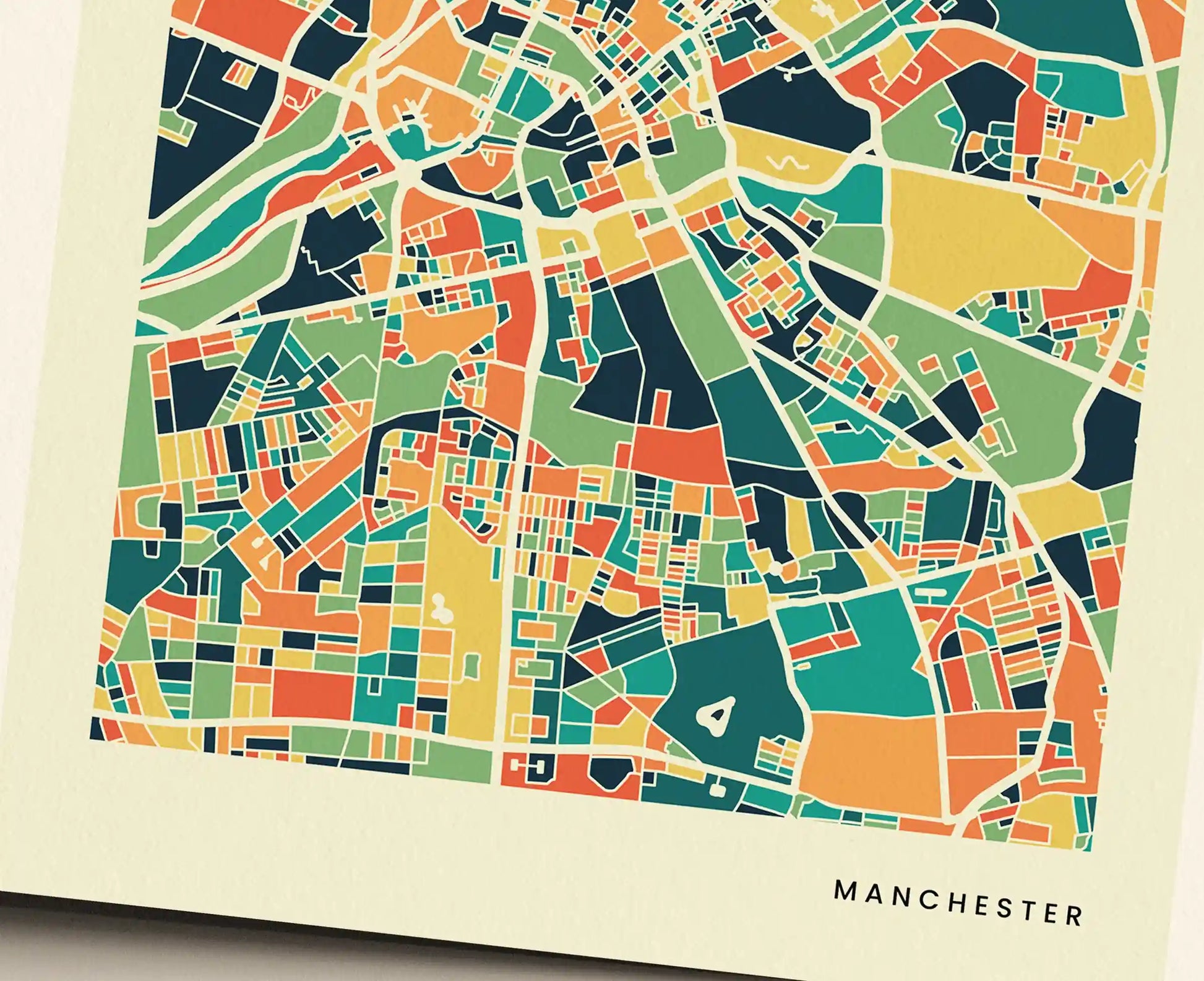 Manchester Stadtkarte Poster – Polychroma Modern Art Print