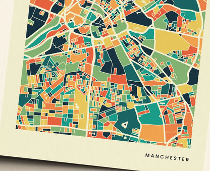 Manchester Stadtkarte Poster – Polychroma Modern Art Print
