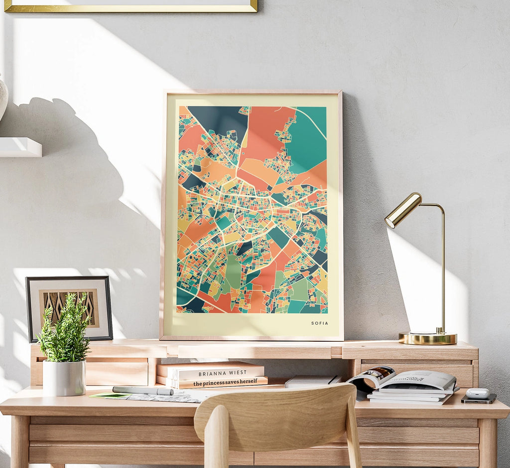 Sofia Stadtkarte Poster – Polychroma Modern Art Print
