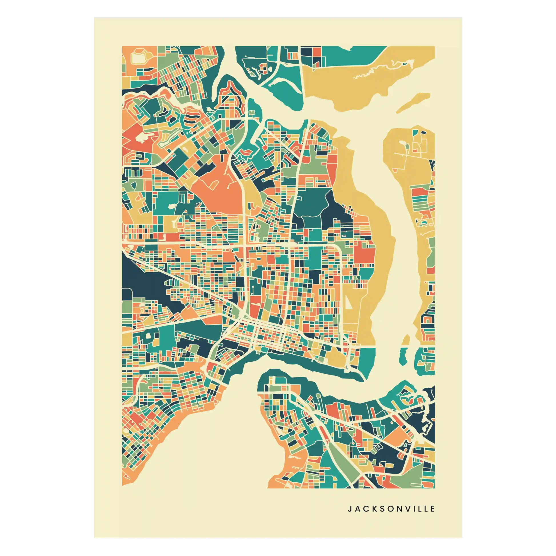 Jacksonville Stadtkarte Poster – Polychroma Modern Art Print