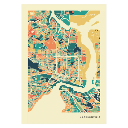 Jacksonville Stadtkarte Poster – Polychroma Modern Art Print