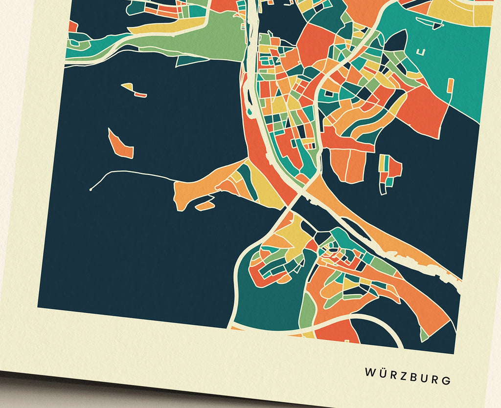 Würzburg Stadtkarte Poster – Polychroma Modern Art Print