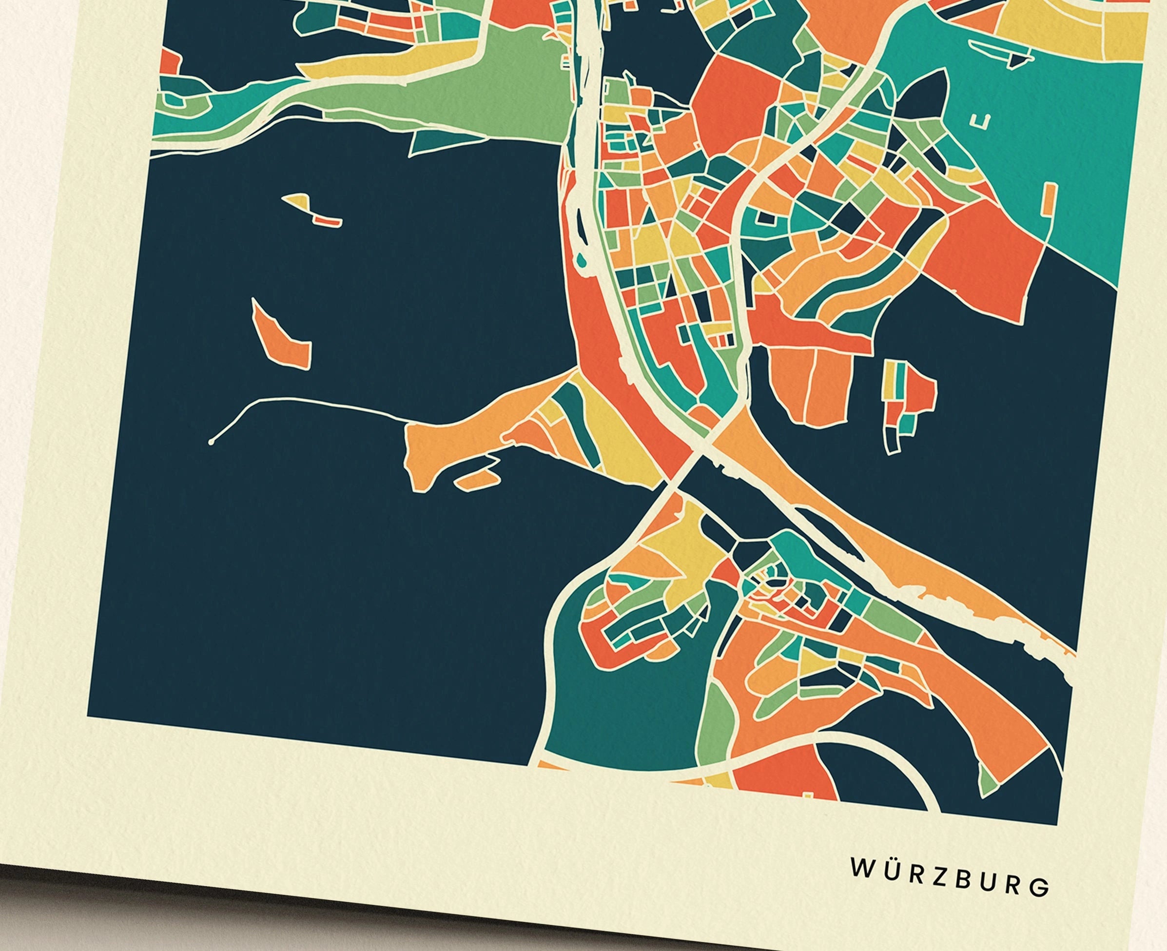 Würzburg Stadtkarte Poster – Polychroma Modern Art Print