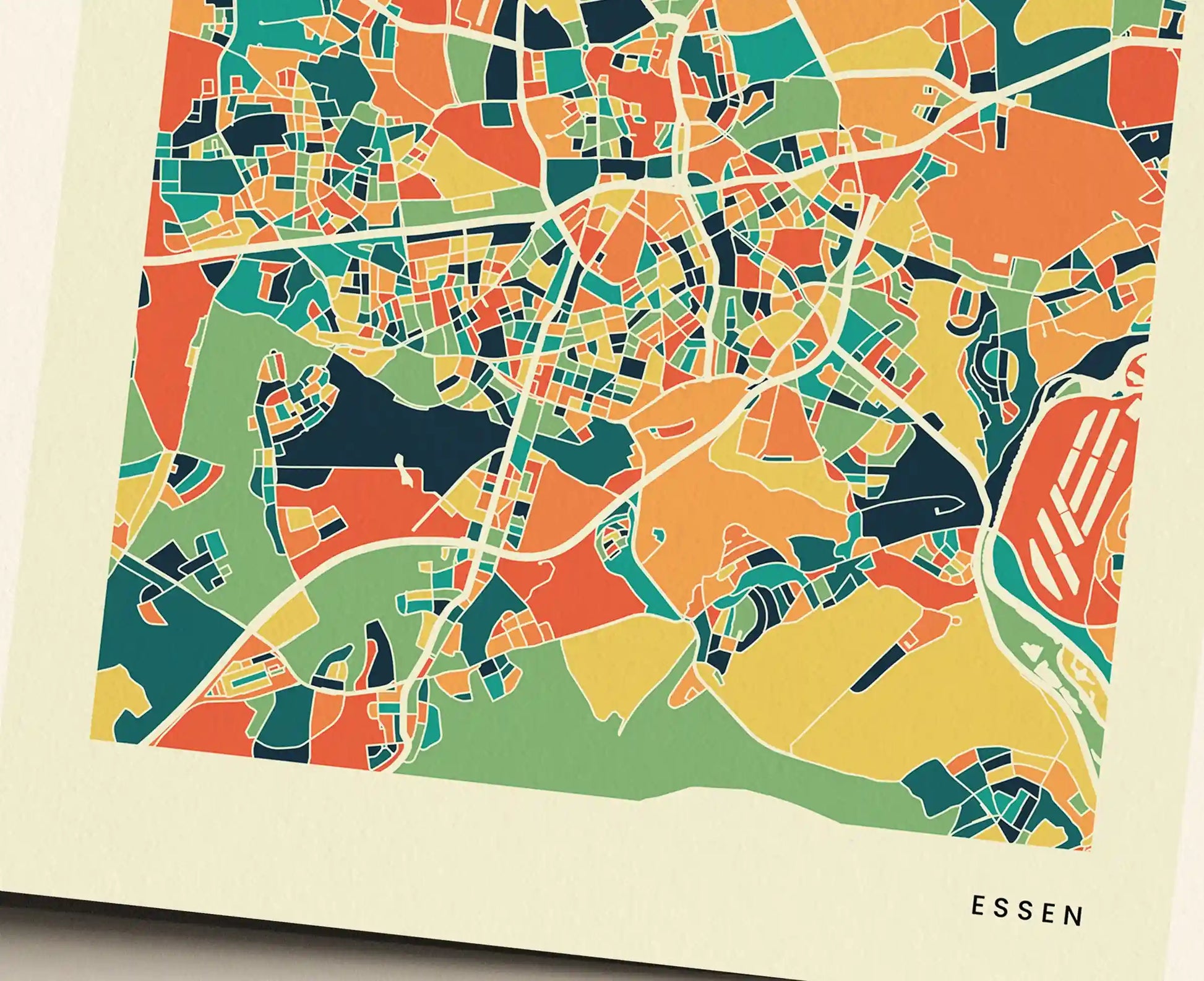 Essen Stadtkarte Poster – Polychroma Modern Art Print