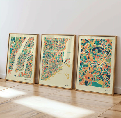 Miami Stadtkarte Poster – Polychroma Modern Art Print