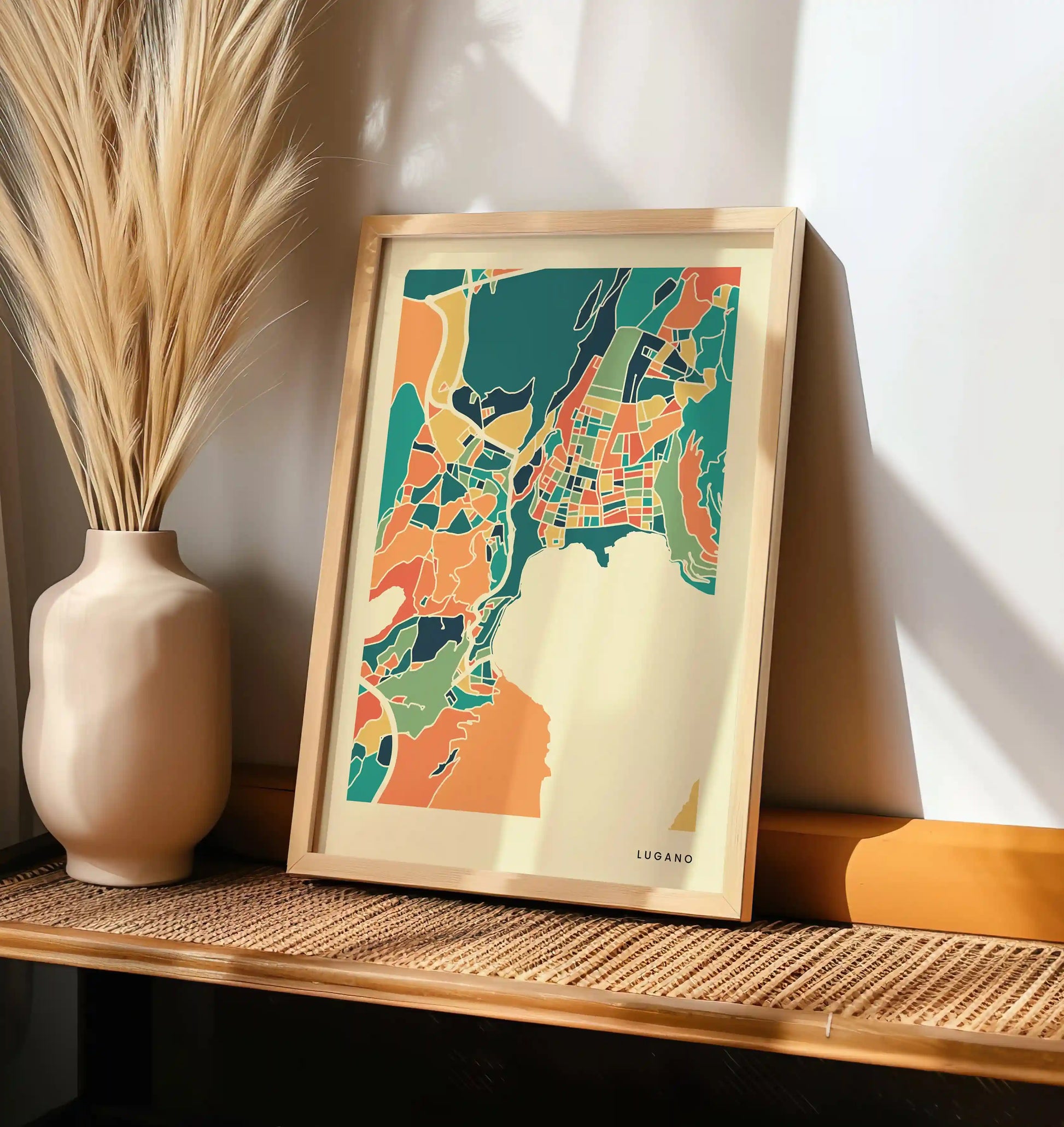 Lugano Stadtkarte Poster – Polychroma Modern Art Print