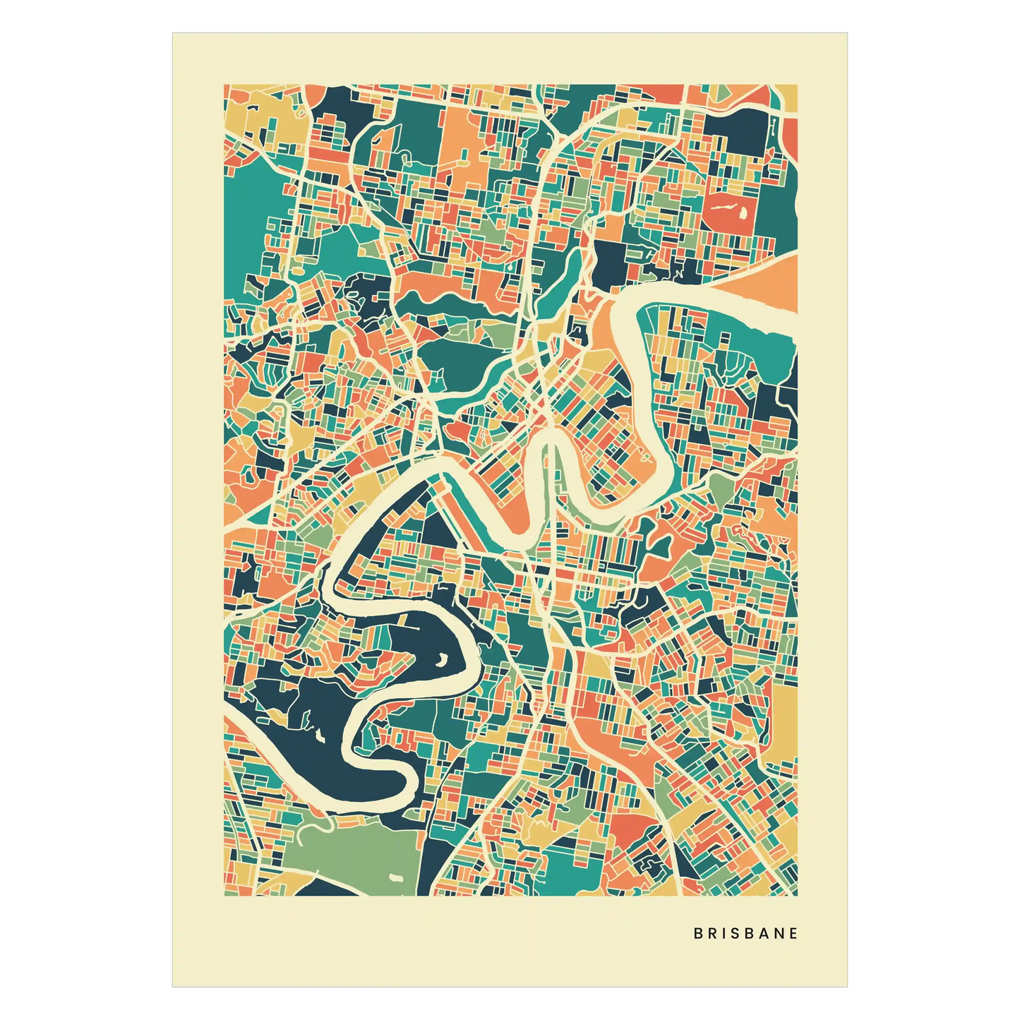 Brisbane Stadtkarte Poster – Polychroma Modern Art Print