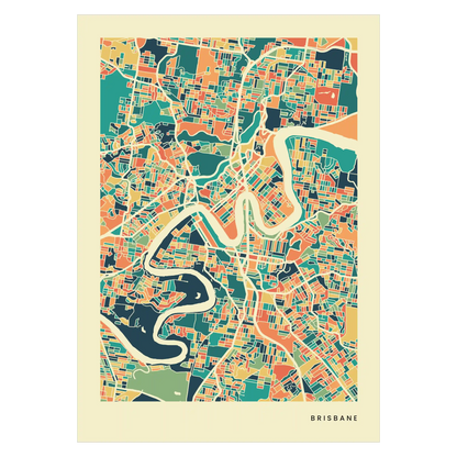 Brisbane Stadtkarte Poster – Polychroma Modern Art Print