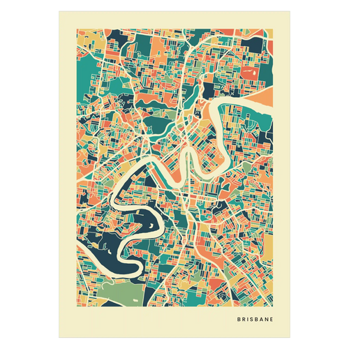 Brisbane Stadtkarte Poster – Polychroma Modern Art Print
