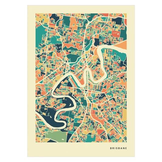 Brisbane Stadtkarte Poster – Polychroma Modern Art Print