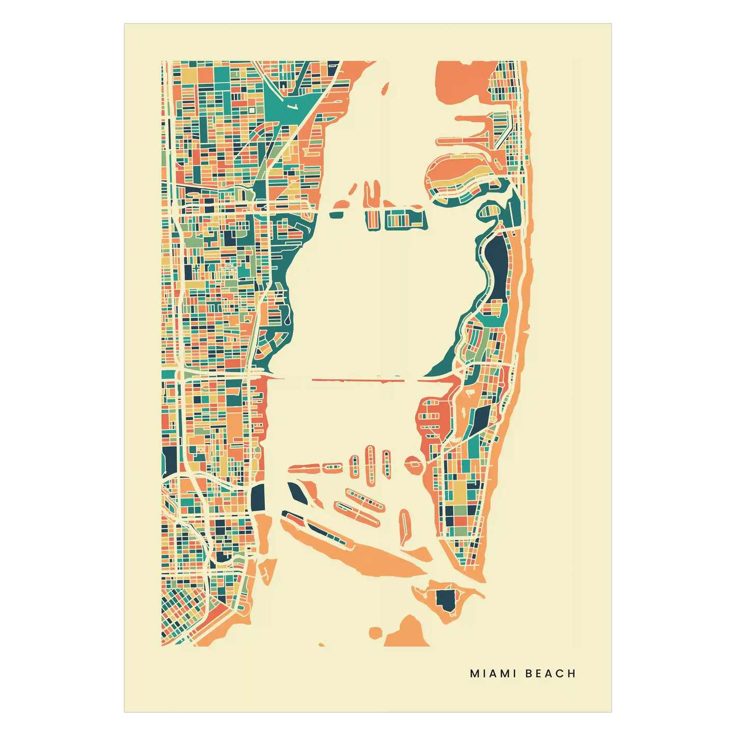 Miami Beach Stadtkarte Poster – Polychroma Modern Art Print