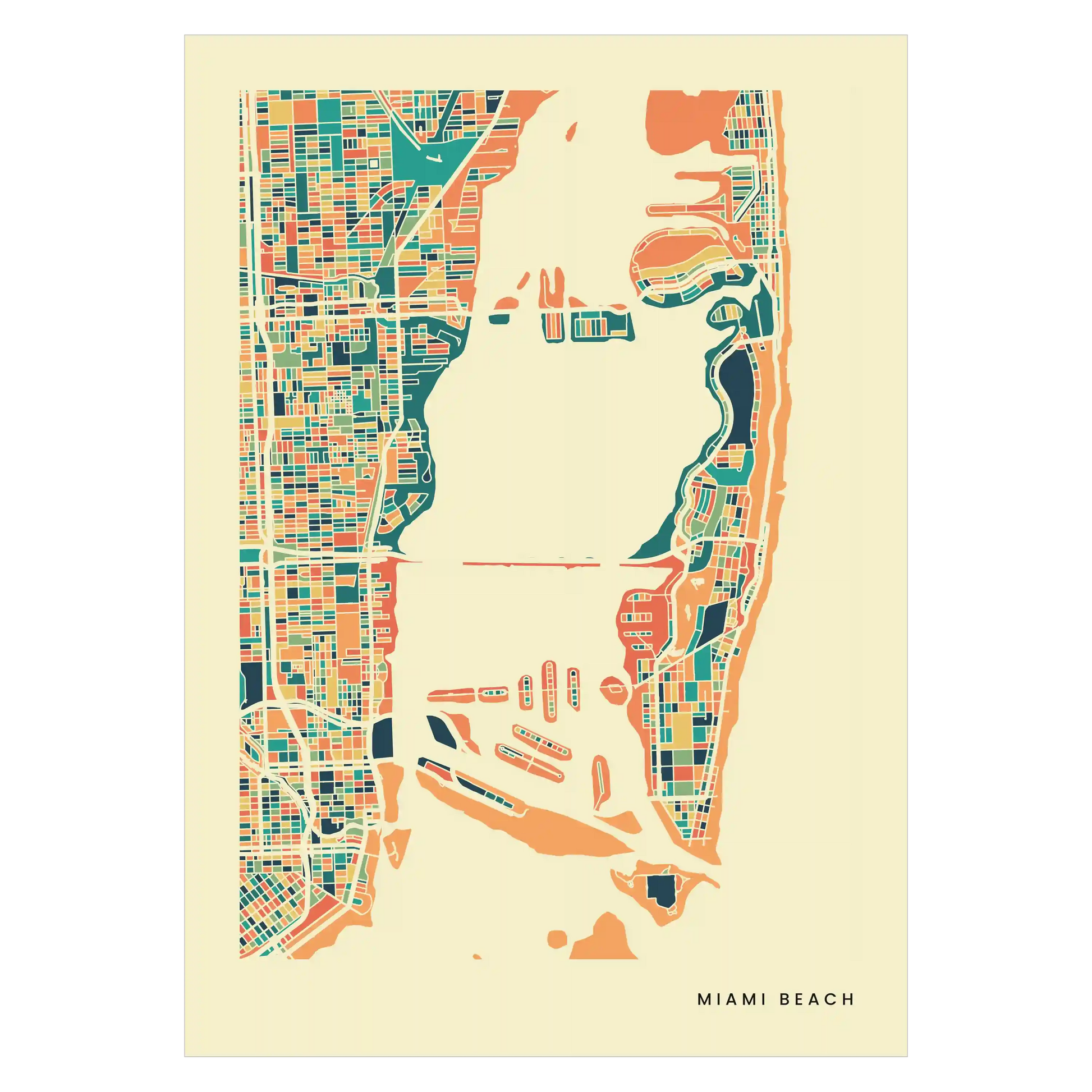 Miami Beach Stadtkarte Poster – Polychroma Modern Art Print