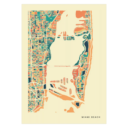 Miami Beach Stadtkarte Poster – Polychroma Modern Art Print