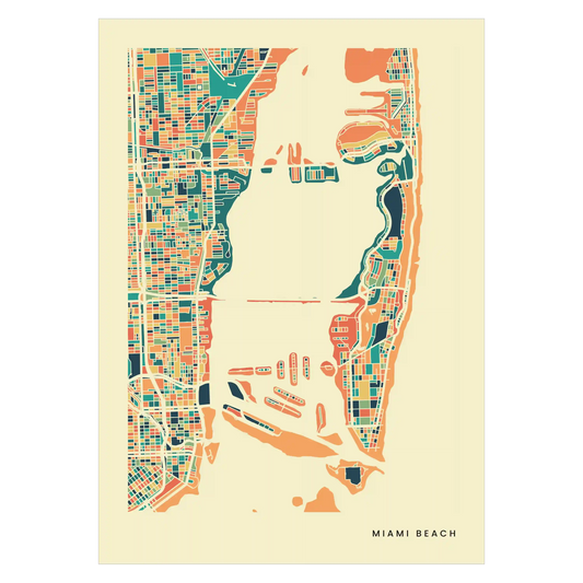 Miami Beach Stadtkarte Poster – Polychroma Modern Art Print