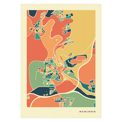 Waiblingen Stadtkarte Poster – Polychroma Modern Art Print