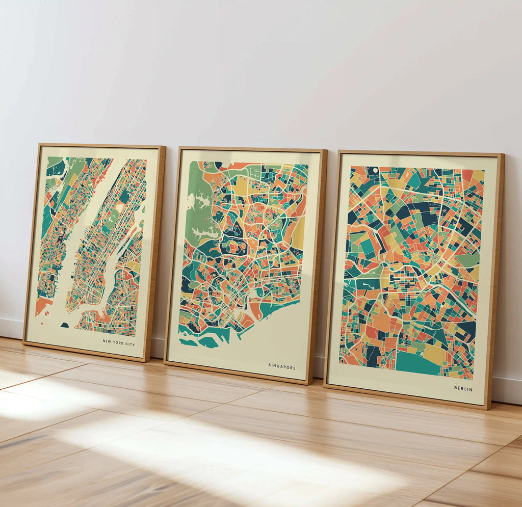 Singapore Stadtkarte Poster – Polychroma Modern Art Print