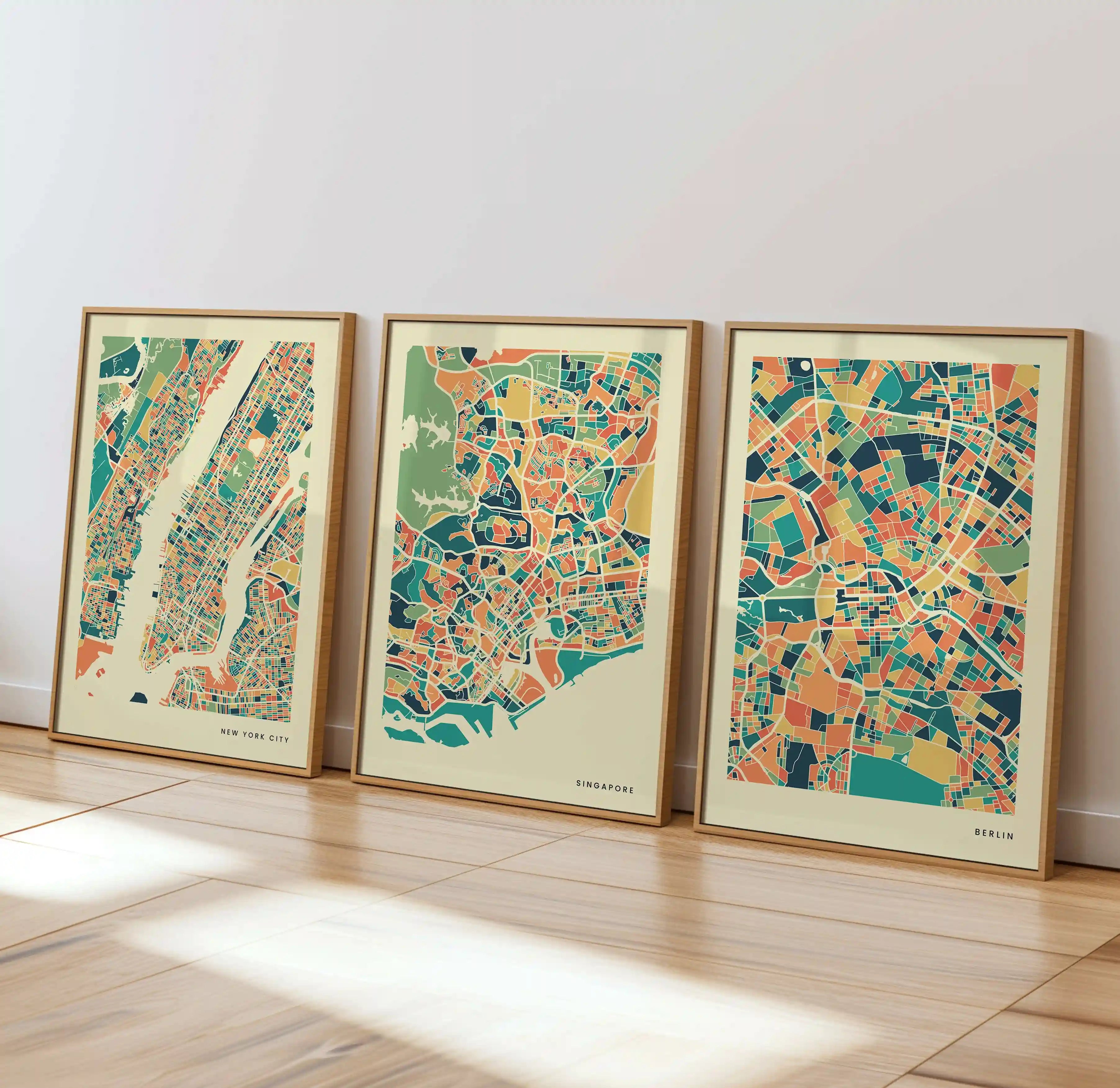 Singapore Stadtkarte Poster – Polychroma Modern Art Print