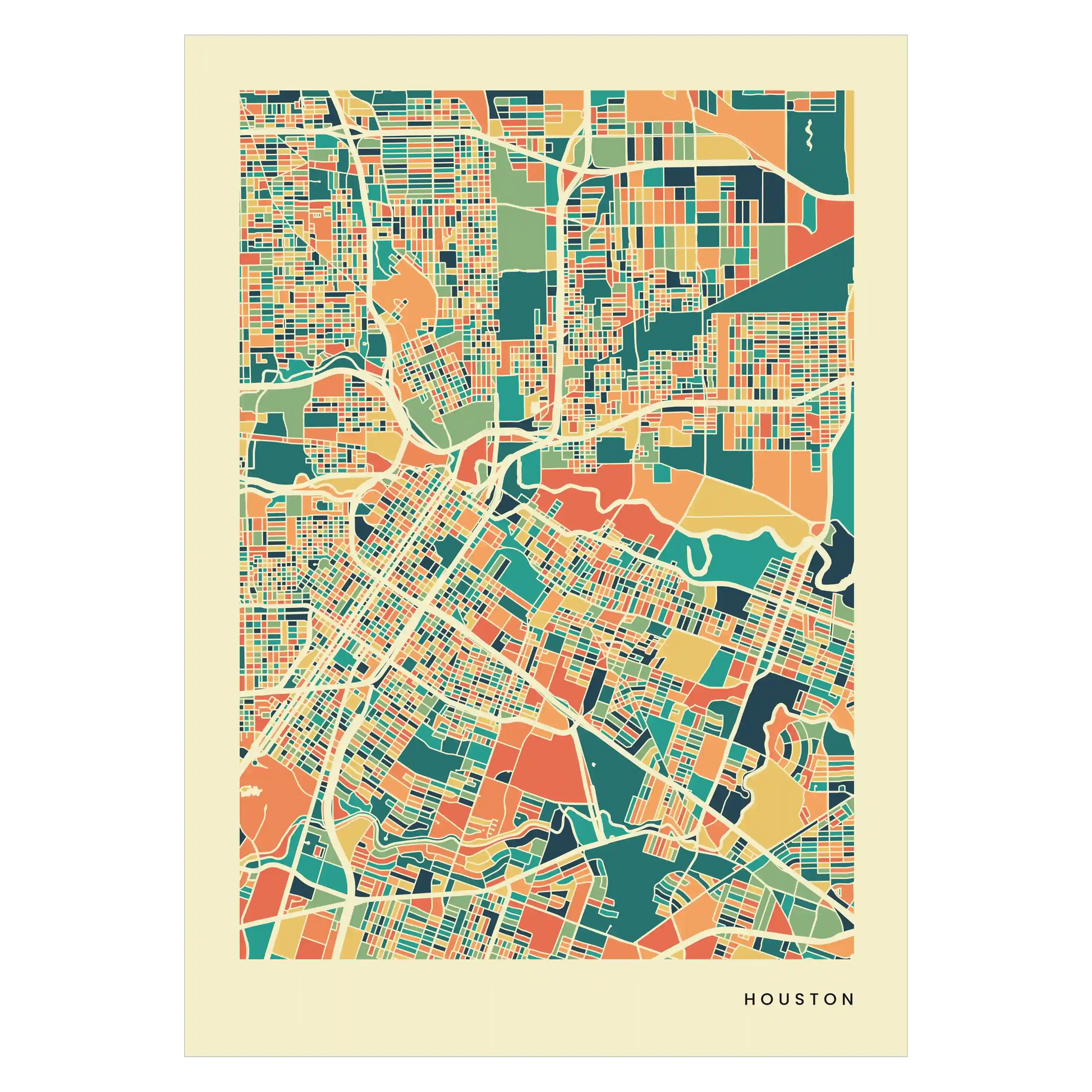 Houston Stadtkarte Poster – Polychroma Modern Art Print