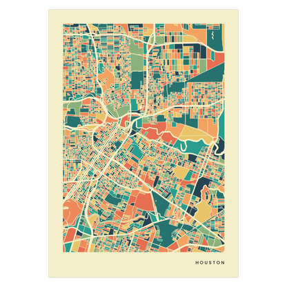 Houston Stadtkarte Poster – Polychroma Modern Art Print