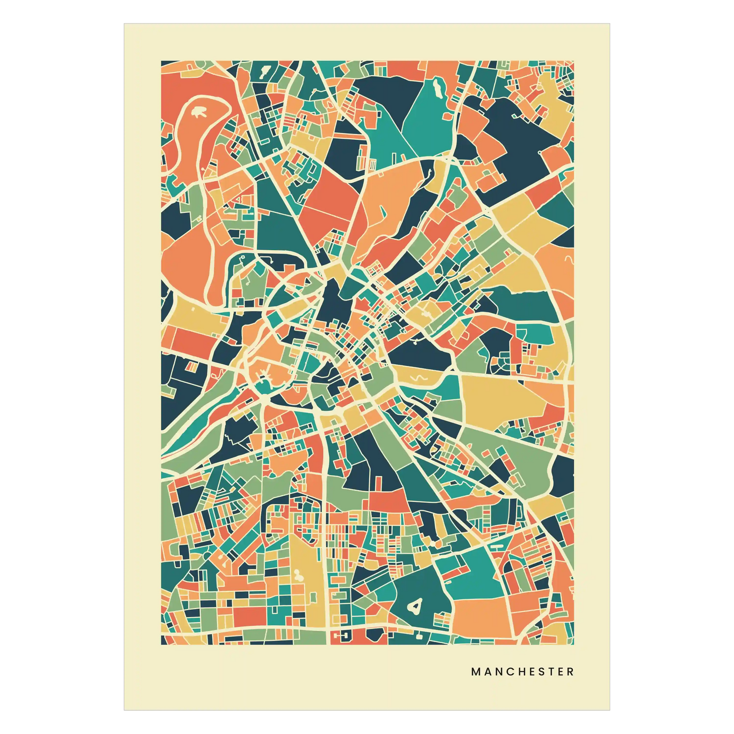 Manchester Stadtkarte Poster – Polychroma Modern Art Print