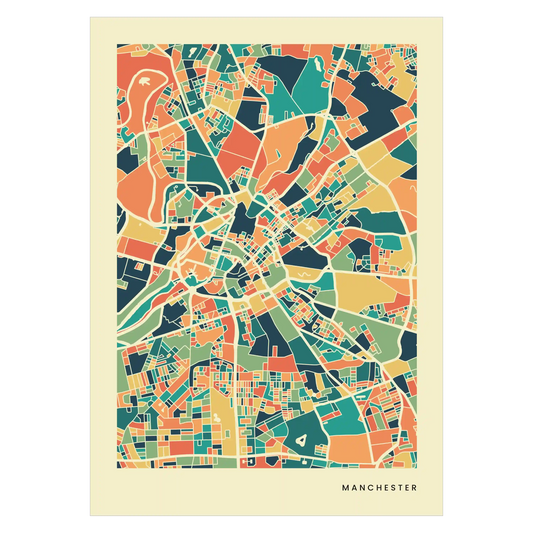 Manchester Stadtkarte Poster – Polychroma Modern Art Print
