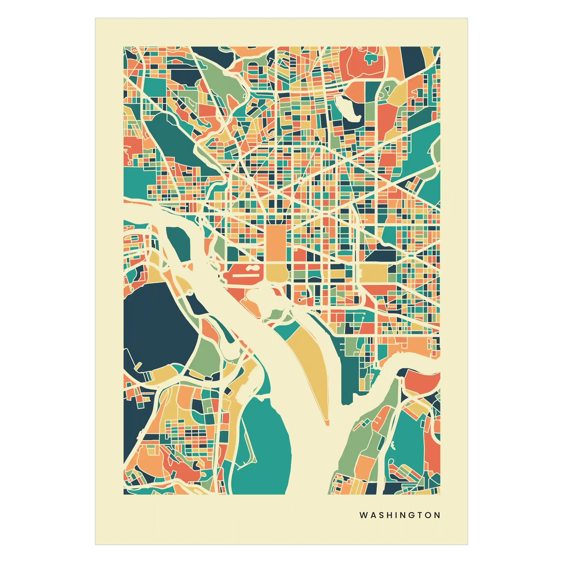 Washington Stadtkarte Poster – Polychroma Modern Art Print