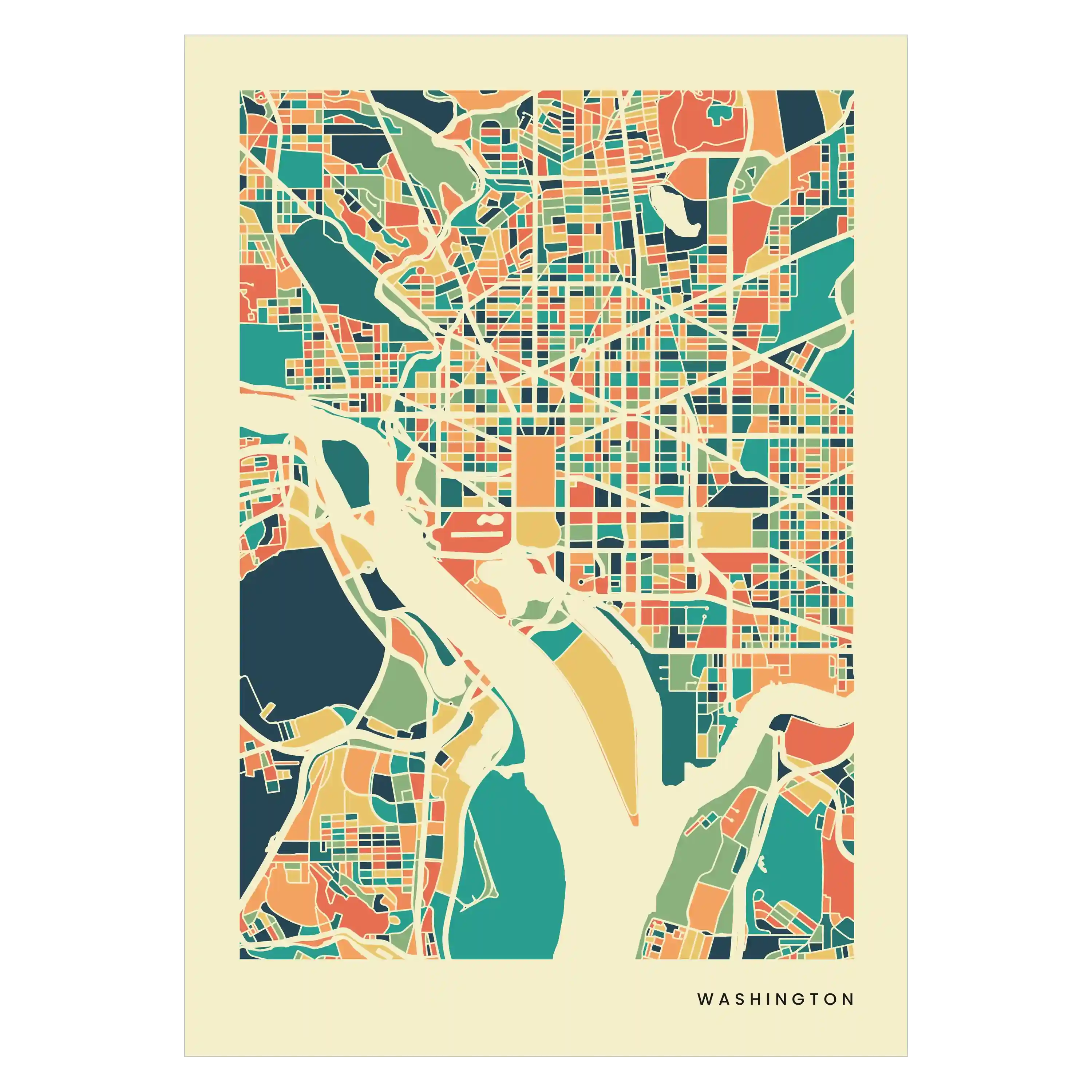 Washington Stadtkarte Poster – Polychroma Modern Art Print