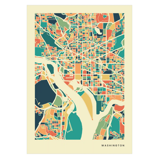 Washington Stadtkarte Poster – Polychroma Modern Art Print