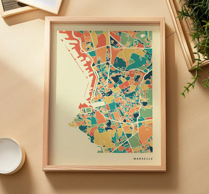 Marseille Stadtkarte Poster – Polychroma Modern Art Print