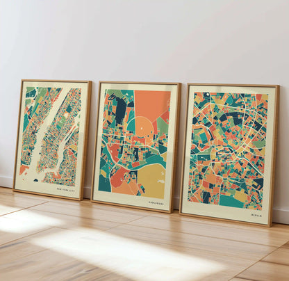 Karlsruhe Stadtkarte Poster – Polychroma Modern Art Print