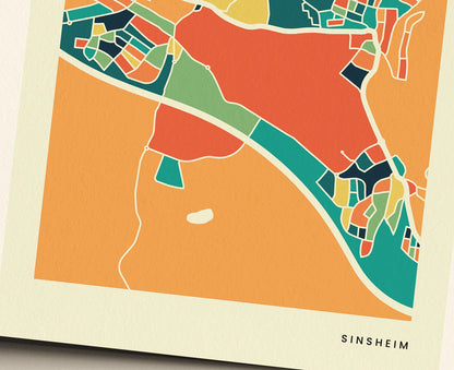 Sinsheim Stadtkarte Poster – Polychroma Modern Art Print