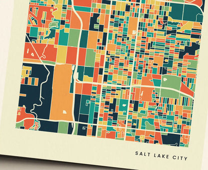 Salt Lake City Stadtkarte Poster – Polychroma Modern Art Print