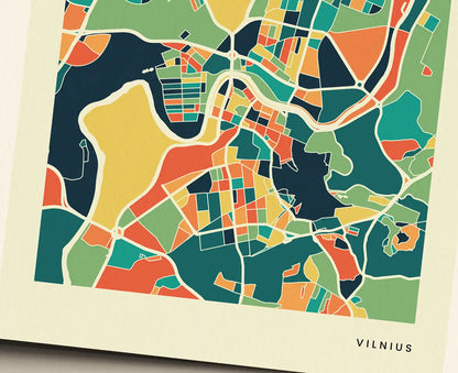 Vilnius Stadtkarte Poster – Polychroma Modern Art Print
