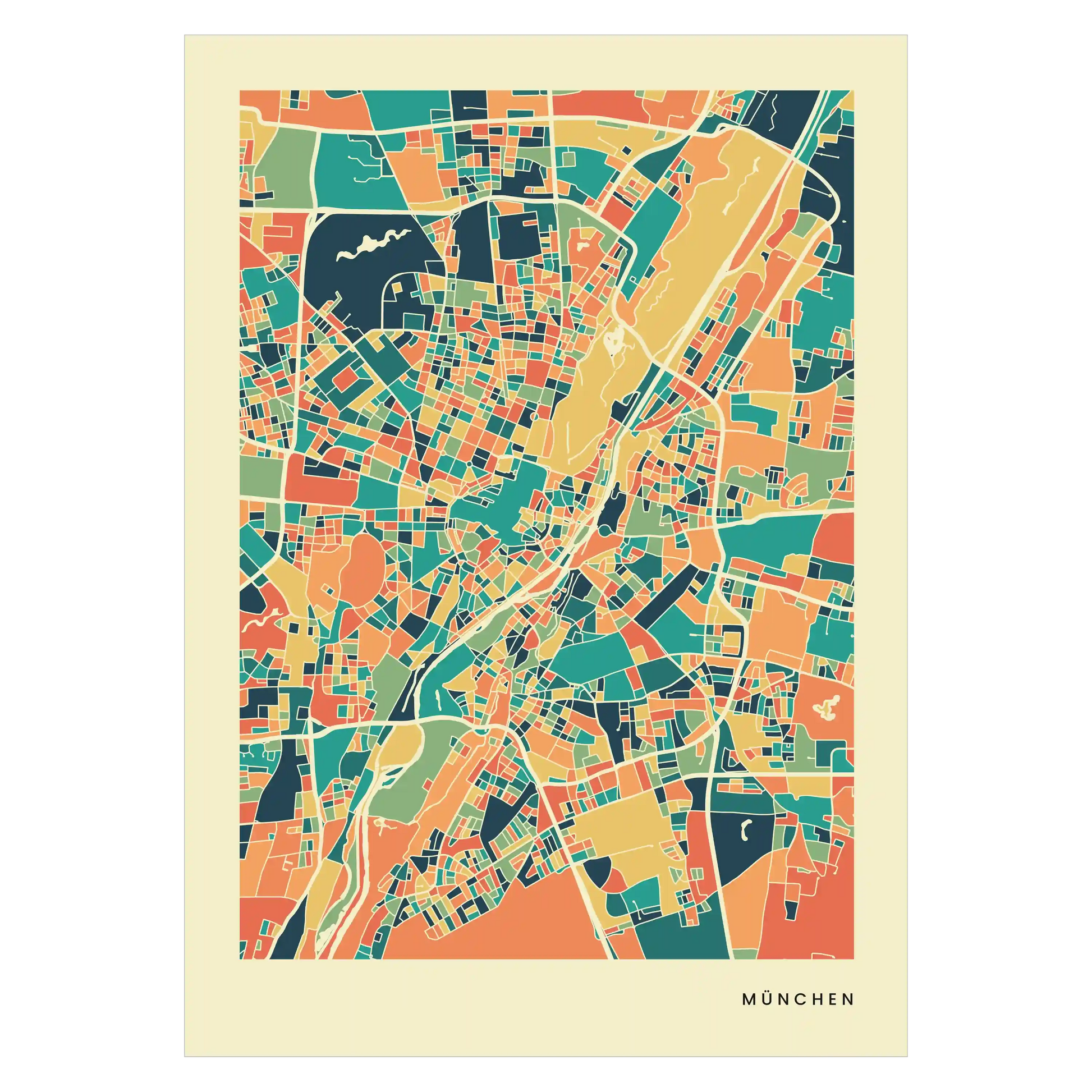 München Stadtkarte Poster – Polychroma Modern Art Print