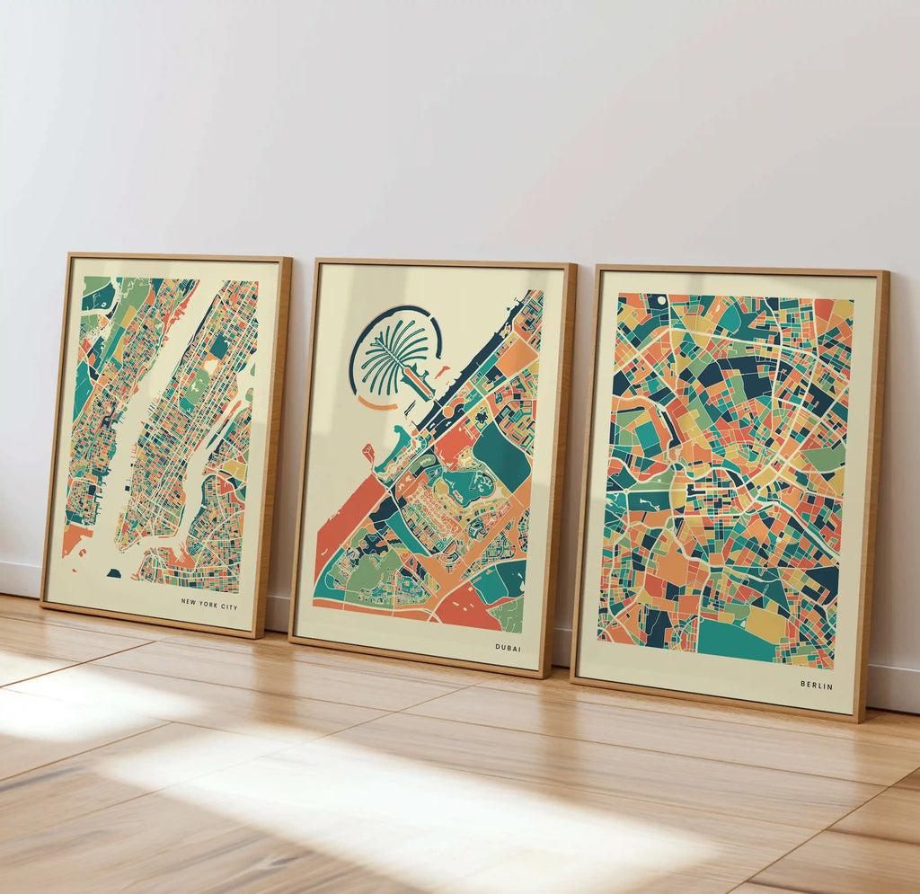 Dubai Stadtkarte Poster – Polychroma Modern Art Print