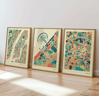 Dubai Stadtkarte Poster – Polychroma Modern Art Print